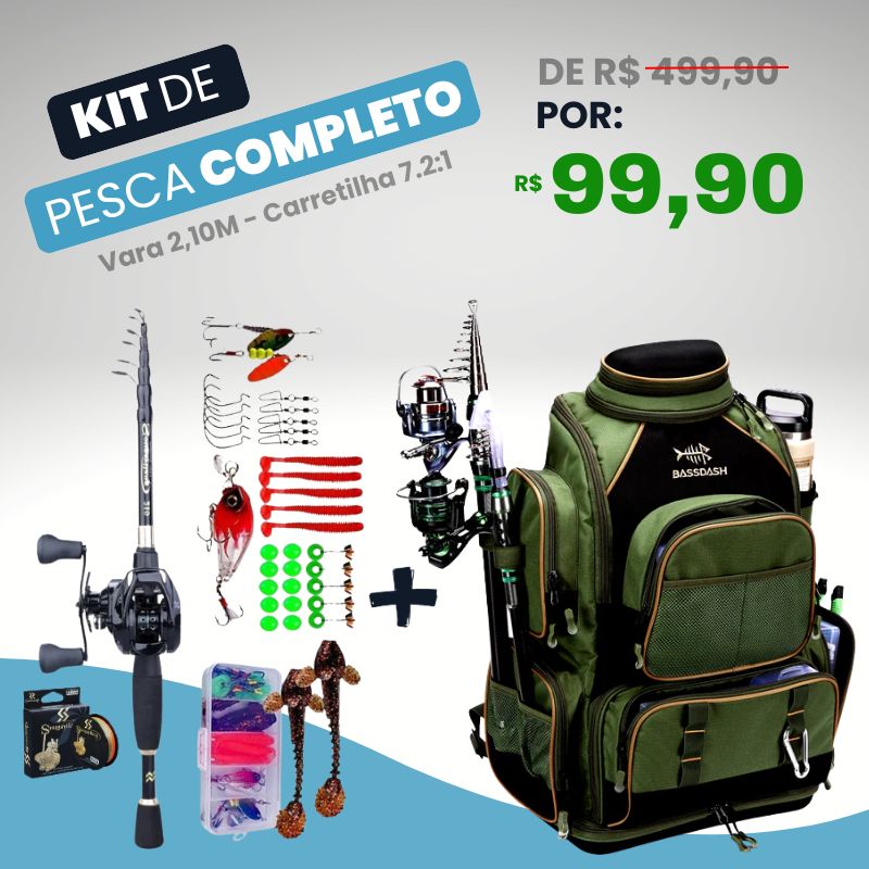 [PROMOÇÃO] Kit Profissional de Pesca Com Mochila, Vara, Carretilha e Acessórios